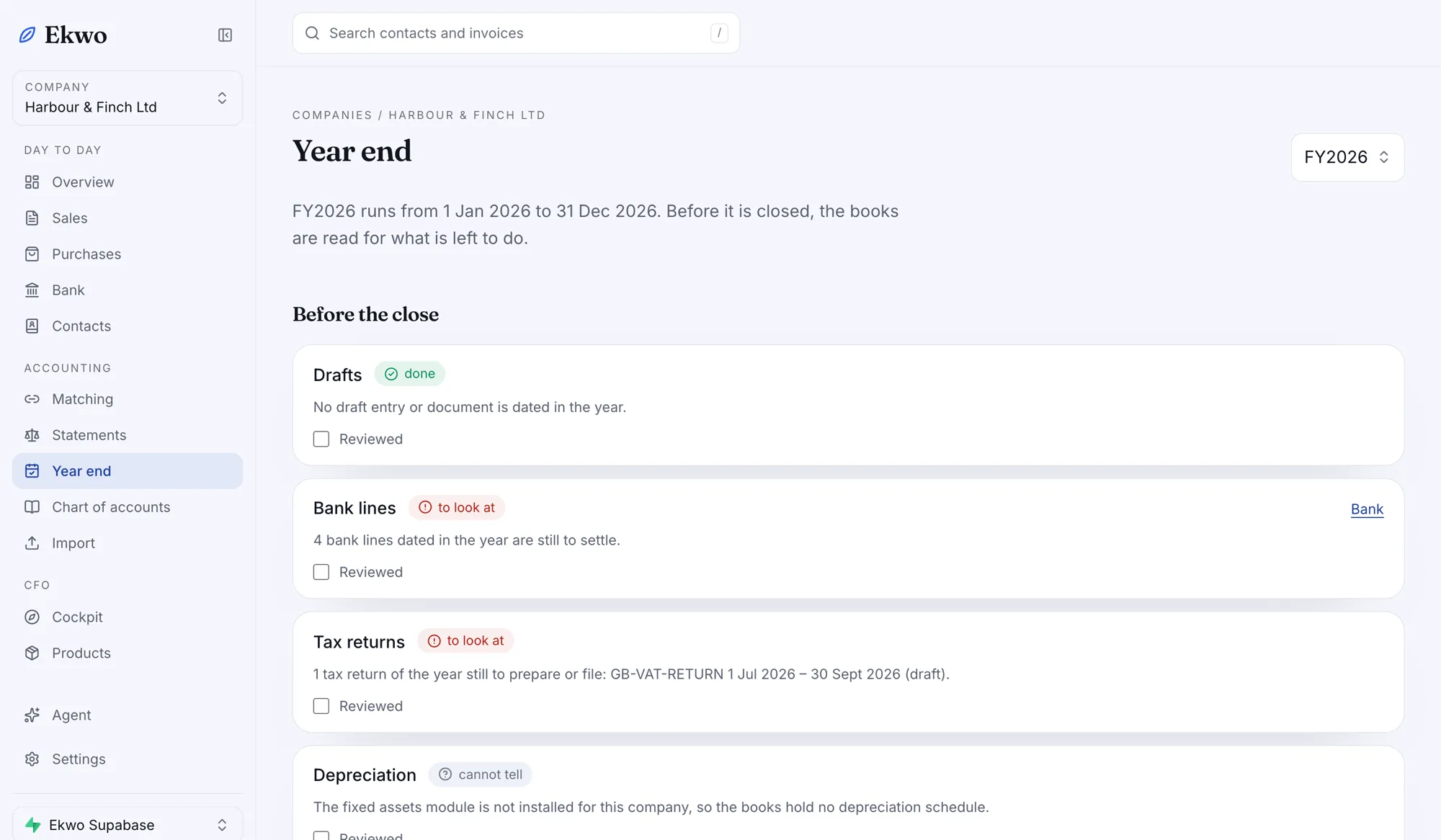 Le bilan dans Ekwo Cloud, et la liste de clôture de l’exercice
